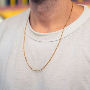 Mens Gold Necklace - High Quality Stainless Steel Gold Necklace Chain for Men - Birthday Present for Him (Golden, Plain Coil Necklace)