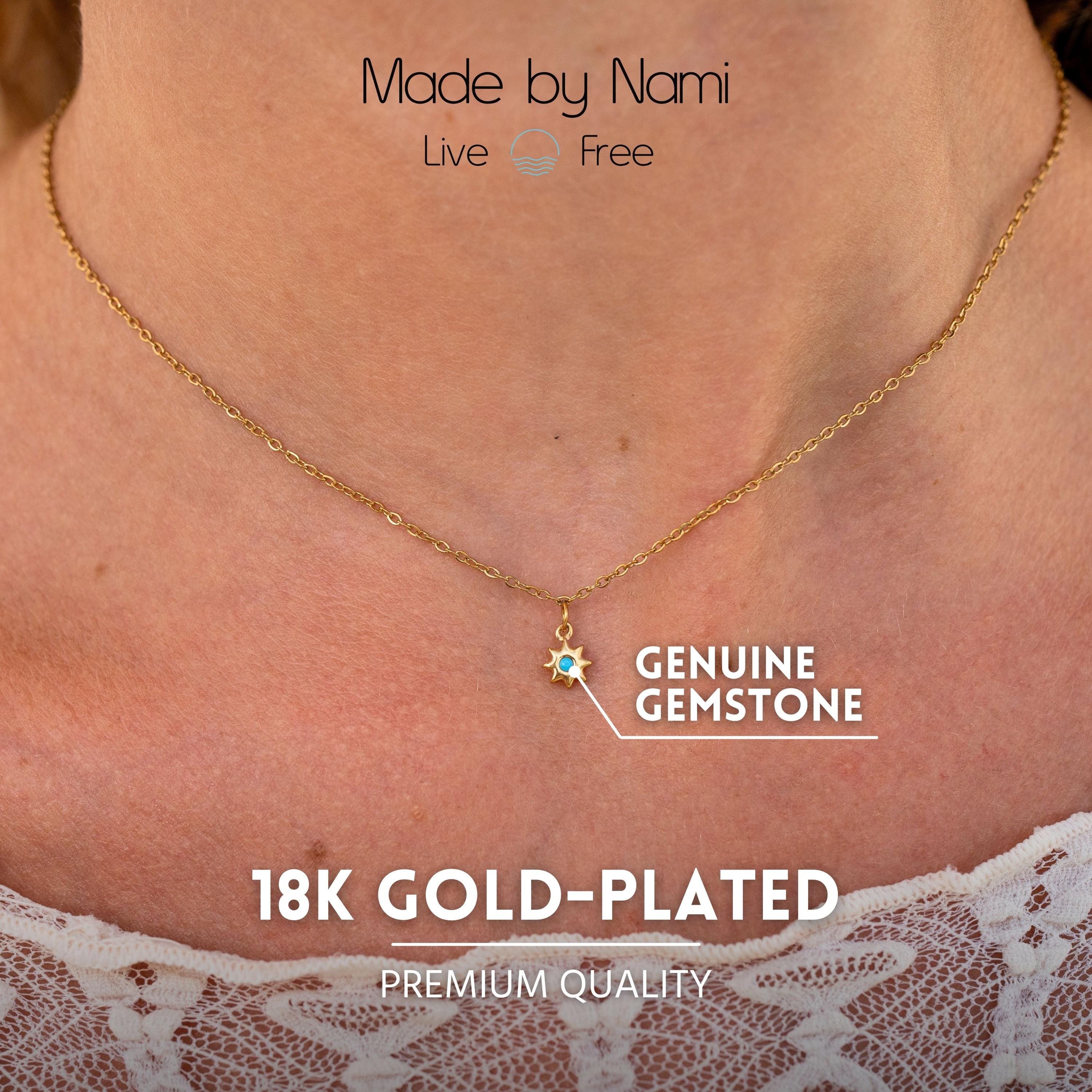 Made By Nami Halskette Damen Gold Mit Türkis Anhänger - Boho Schmuck 40+5cm