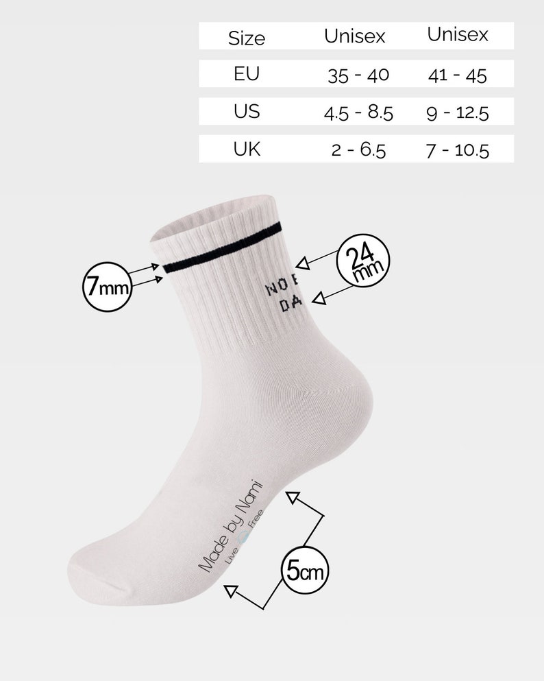 White Tennis Socks with Quotes High Quality Women & Men Socks Made in Germany Funny Crew Socks with Print Sport Socks image 9