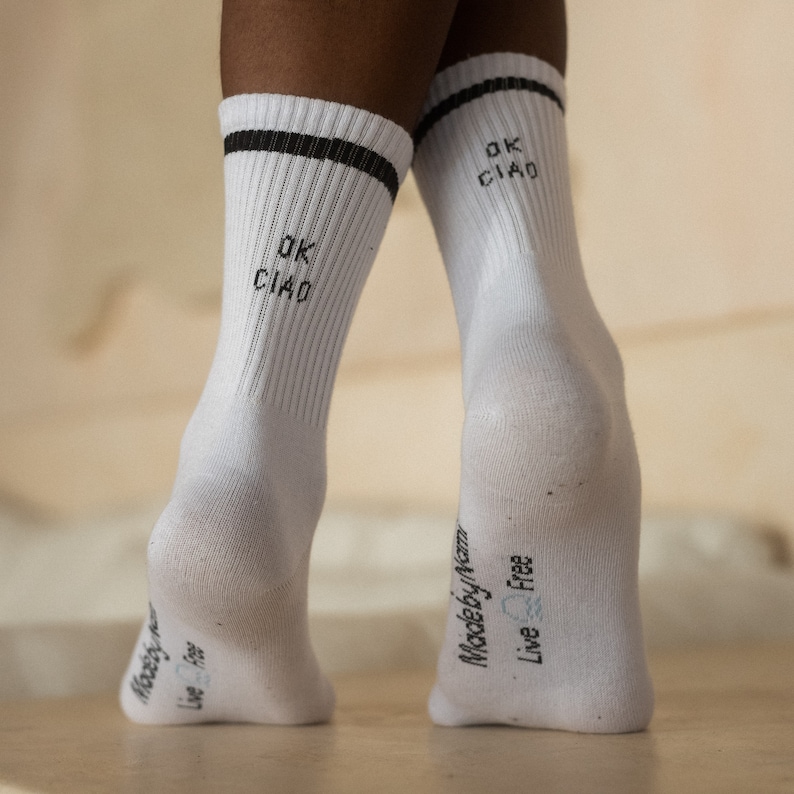 White Tennis Socks with Quotes High Quality Women & Men Socks Made in Germany Funny Crew Socks with Print Sport Socks image 5