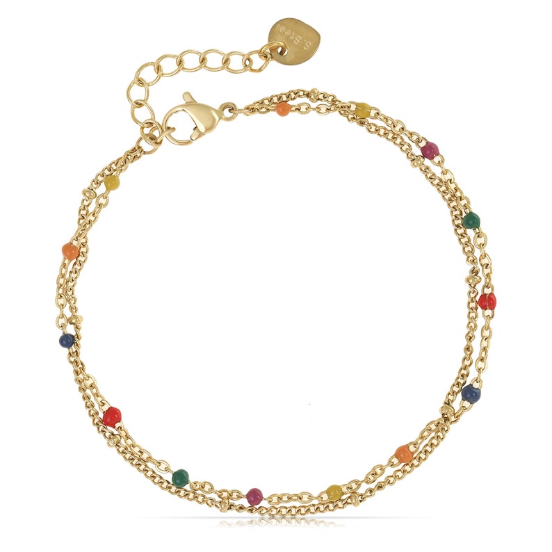 Minimalistisches Armband mit Perlen Gold Gliederarmband Verstellbar für Damen Filigrane Edelstahl Armkette Frauen Geschenk für Sie Bunt