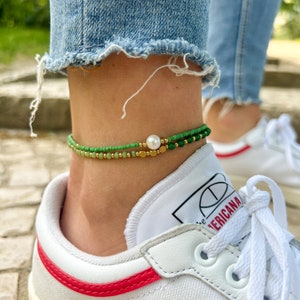 Goa Anklet with Beads - Womens Boho Ethnic Ankle Bracelet - Handmade Macramé Jewelry - Surfer Festival Accessories - Hippie Style