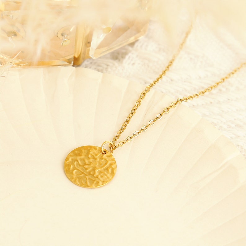 Necklace with Coin Pendant Gold Stainless Steel Chain Coin Necklace for Women Delicate Jewelry Gift for Her Boho Jewelry image 5