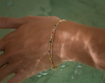 Minimalistische armband met parels • Goud • Schakelarmband verstelbaar voor dames • Filigraan roestvrijstalen armband dames • Cadeau voor haar