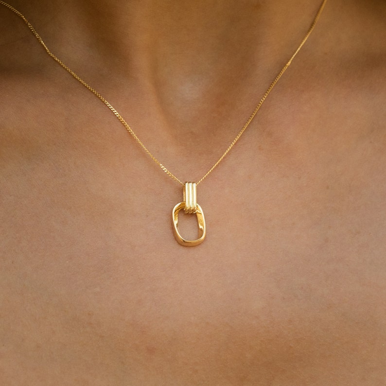 Minimalistische Halskette mit Anhänger 925 Silber Kette Goldkette mit ineinander verschlungenem Anhänger Geschenk für Sie Bild 1