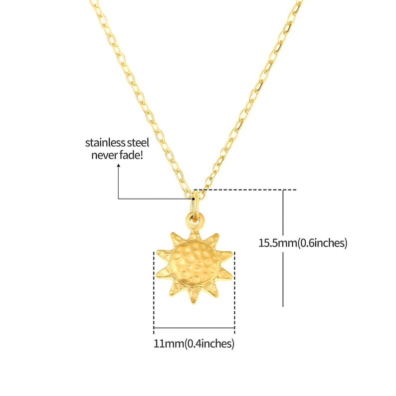 Halskette mit Sonnen Anhänger Minimalistische Sonnenkette Damen Halskette aus Edelstahl Filigrane Goldkette Geschenk für Sie mit Box Bild 6