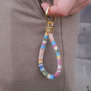Boho Key Chain with Keyring Handmade Surfer Accessories Hippie Pocket Pendant Colored Friendship Gift for best Friend Yellow image 3