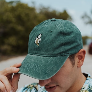 Casquette de baseball look usé taille ajustable vert avec imprimés casquettes de baseball soft shell festival d'été casquette à visière couvre-chef unisexe Green Banana