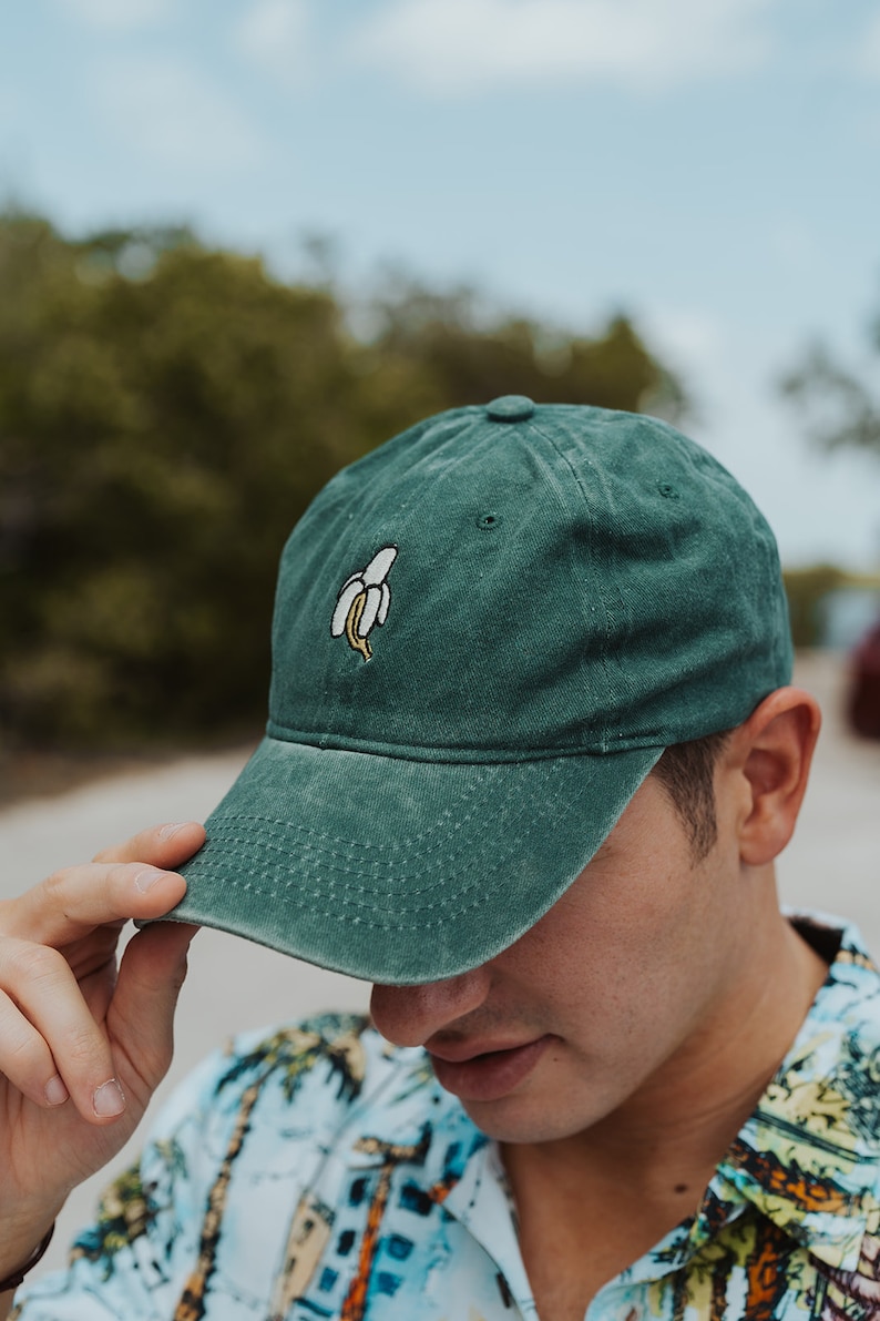 Casquette de baseball look usé taille ajustable vert avec imprimés casquettes de baseball soft shell festival d'été casquette à visière couvre-chef unisexe Green Banana
