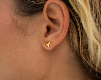Heart Earrings Gold • Stainless Steel Stud Earrings • Gold-Plated Heart Earrings • Gifts for Women • Summer Jewelry • Minimalist Jewelry