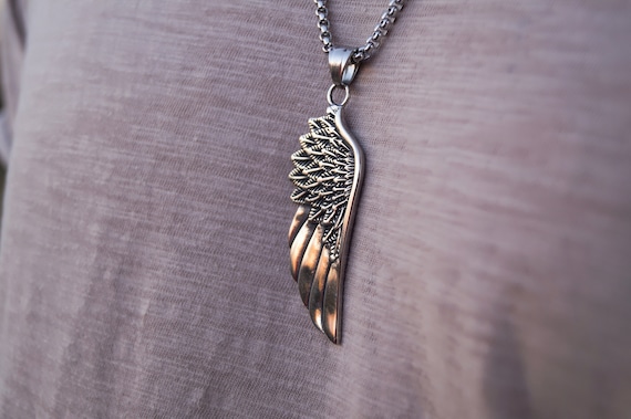 1PC Womens Love Men's Chain Pendant Hot Stainless Steel Feather Necklace Wings 