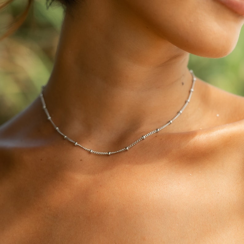 Minimalist Necklace Gold Silver Rosegold Fine Womens Choker Necklace Stainless Steel Cuban Link Chain Ready to Gift for Her Silver