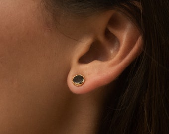 Black Onyx Stud Gold Earrings • Gold Stud Earrings • Gold Ear Cuff • Simple  Earrings• Dainty Black Stone Earrings •