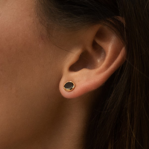 Ohrringe Gold mit Schwarzen Stein • Ohrringe Elegant • 925er Silber • Goldene Ohrringe •  Geschenk für Sie •