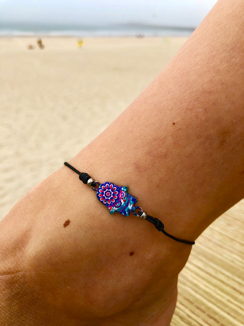 Made by Nami in 6 colors Anklets for Women Ankle Bracelet Boho Surfer Jewelry with Hamsa Hand Charm Handmade