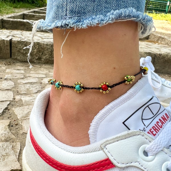 Goa Anklet Boho Ethno Womens Ankle Bracelet Surfer Festival Style Hippie Gypsy Outfit Macrame Oriental Jewelry for Woman