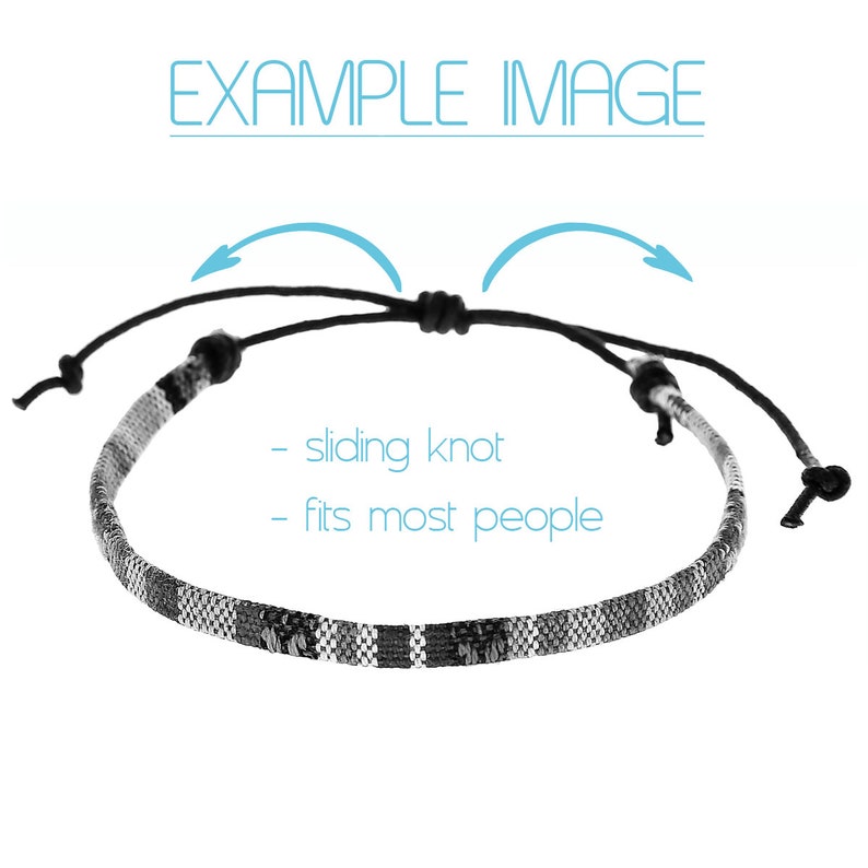 May include: Black and white woven bracelet with a sliding knot closure. The bracelet is adjustable to fit most people.