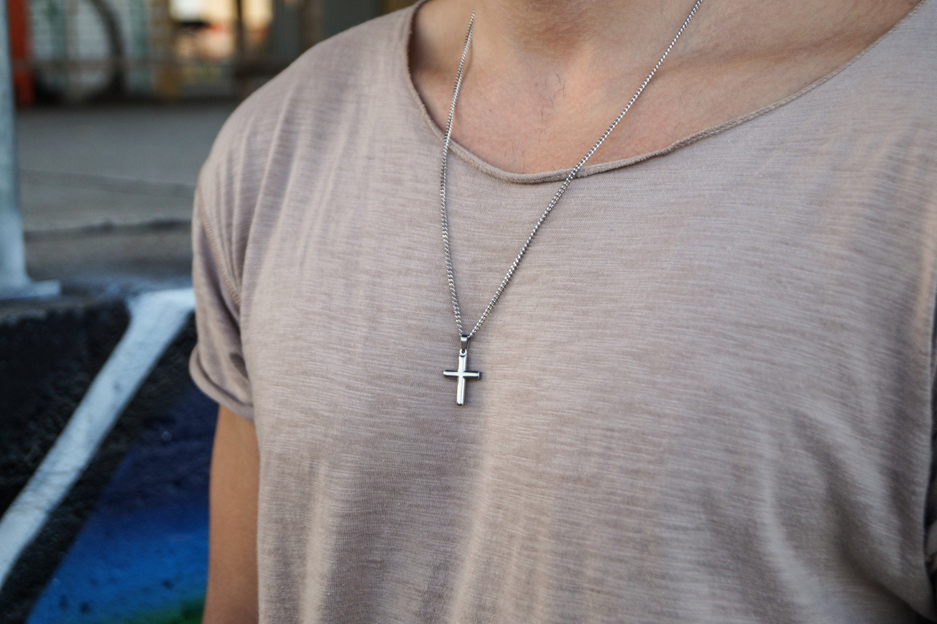 Chisel Stainless Steel Cross Dog Tag Necklace with 22