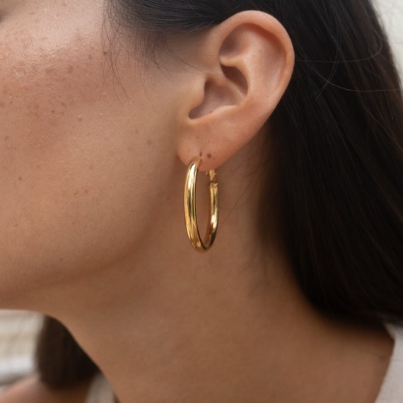MARLION JEWELS Orecchini Cerchio Donna Argento 925 O Placcato Oro 18k | Design Ovale Ampio | Ipoallergenici Con Scatola Regalo