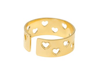 Bague Coeur Ajustable En Acier Inoxydable Doré - Modèle V6 - Femme - Neuf Avec Étiquettes