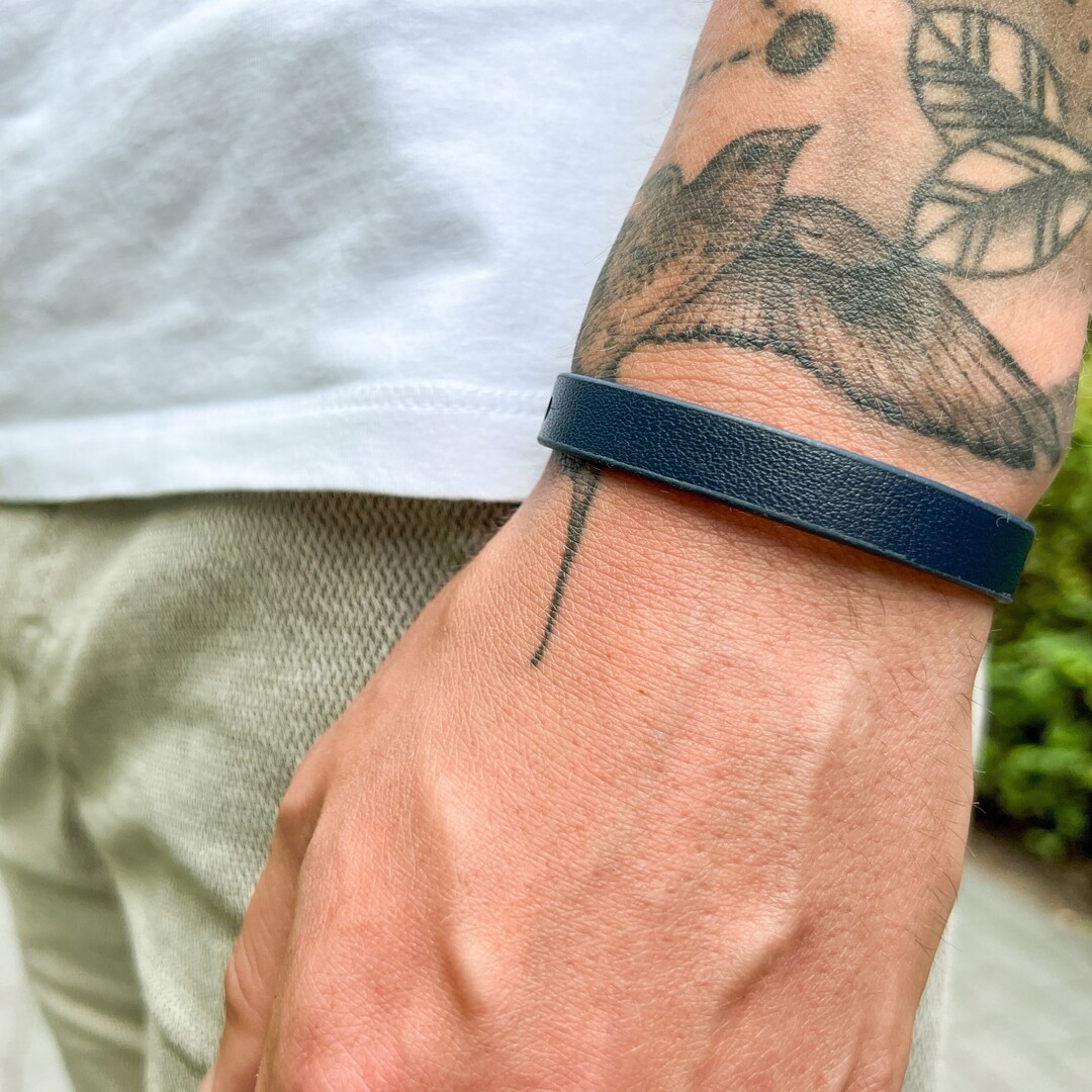 Brizberry Titanium Steel & Vegan Leather Bracelet For Men - Magnetic Clasp, 8 Inch - View #5