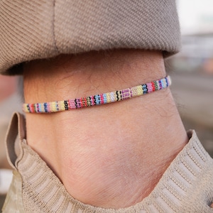 Surfer Strand Fußband für Herren Damen - Boho Ethno Fußkettchen Männer Frauen - Handmade Festival Schmuck - Wasserfest & verstellbar Gelb