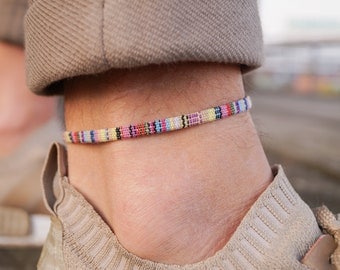 Surfer Beach voetband voor mannen vrouwen - Boho Ethno enkelband mannen vrouwen - handgemaakte festival sieraden - waterdicht en verstelbaar geel