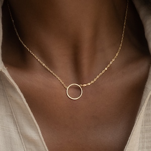 Open Circle Charm Necklace Karma Necklace Dainty Choker Gold Necklace Non Tarnish Necklace Minimal Necklace Friendship Gift image 1