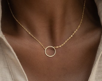 Collar con colgante circular • Cadena circular plateada o dorada • Collar minimalista • Collar de acero inoxidable para mujer • Regalo para ella