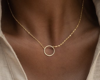 Collana con ciondolo a cerchio • Catena a cerchio in argento o oro • Collana minimalista • Collana da donna in acciaio inossidabile • Regalo per lei