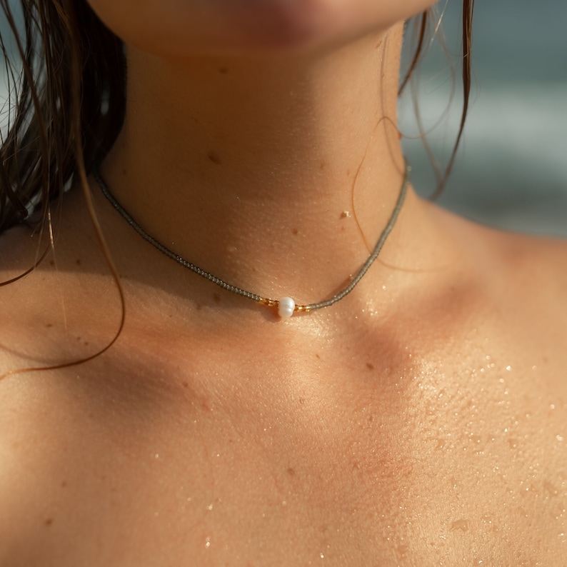 Süßwasserperlen Halskette Weiß Süßwasser Perlenkette Minimalistische Kette Perlen Choker Damen Halskette Frauen Geschenk für Sie Bild 1