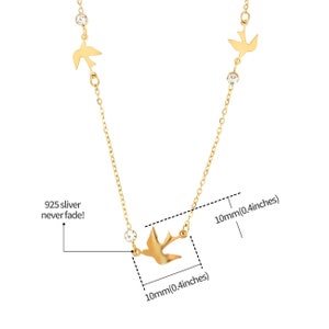 Necklace with Birds & Gemstones Gold Stainless Steel Chain Birds Necklace for Women Communion Gift Delicate Jewelry Minimalist zdjęcie 7