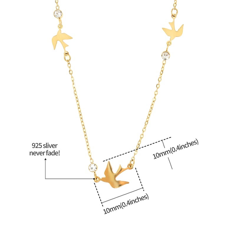 Necklace with Birds & Gemstones Gold Stainless Steel Chain Birds Necklace for Women Communion Gift Delicate Jewelry Minimalist zdjęcie 7