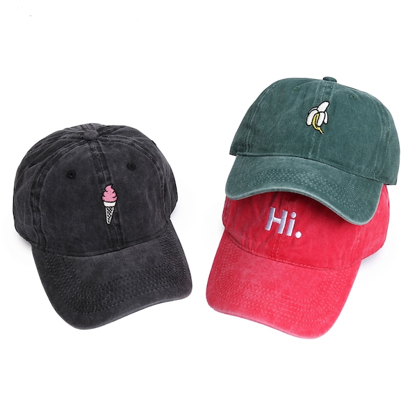 3x Basecap Set Used Look Adjustable - Red Black Green with or without Prints - Softshell Baseball Caps - Peaked Cap Headpiece Unisex