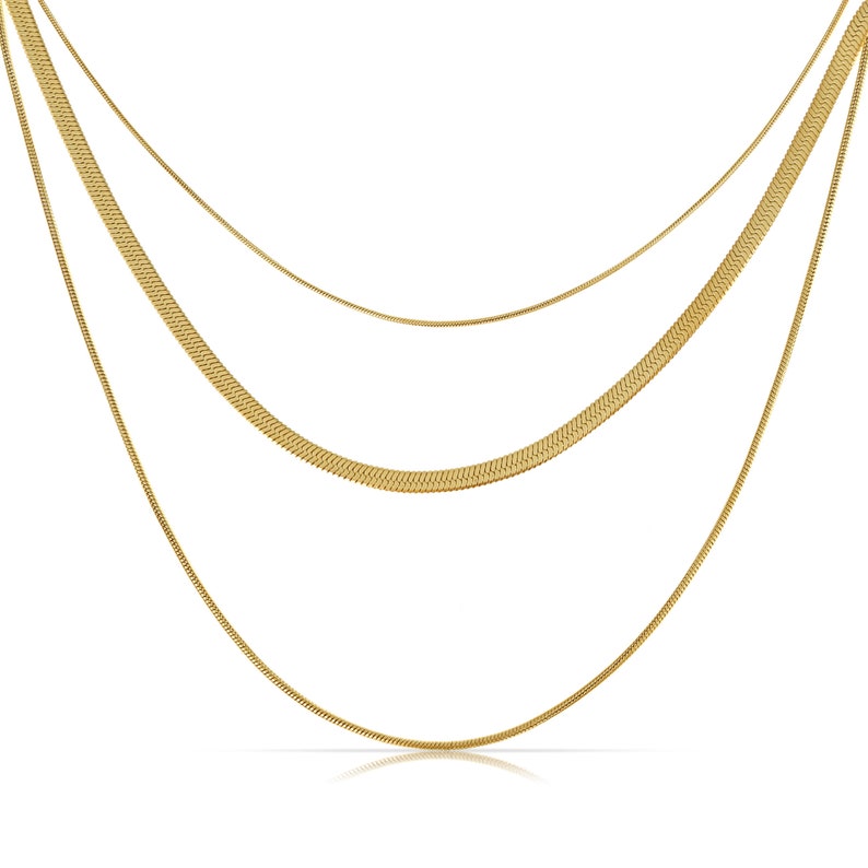 Multi-layered Snake Chain Triple-layered Snake Design Chain Women's Gold Necklace Minimalist Necklace Boho Jewelry Gift for Her image 2