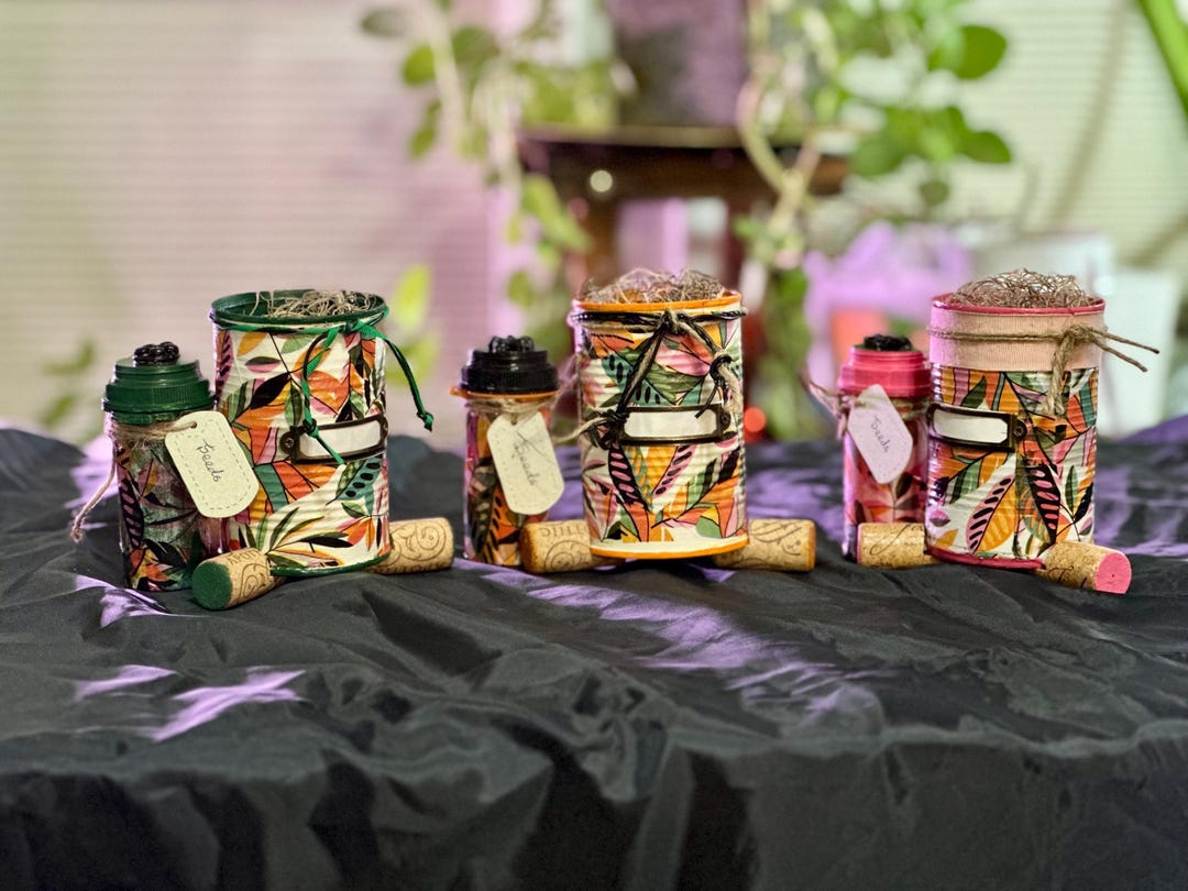 Whimsical Decorated Tin Can Flower Pots With Matching Gardening Seed ...