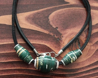 Collier et bracelet en perles de papier, Bijoux en perles de papier, Perles en papier recyclé, Bracelets, Bijoux artisanaux