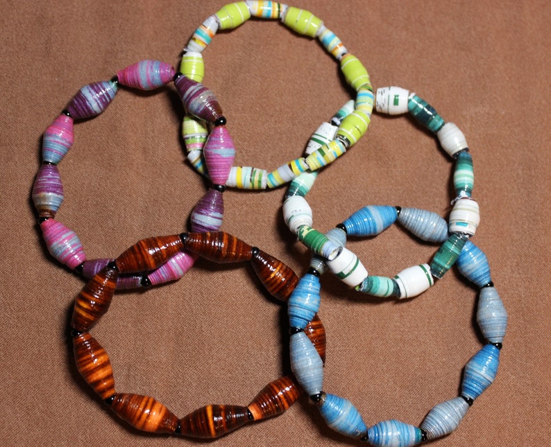 Paper Beads Bracelet, Paper Bead Jewelry, Recycled Paper Beads, Bracelets image 1