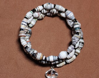 Paper Beads Bracelet, Paper Bead Jewelry, Recycled Paper Beads, Bracelets, Memory Wire Bracelet