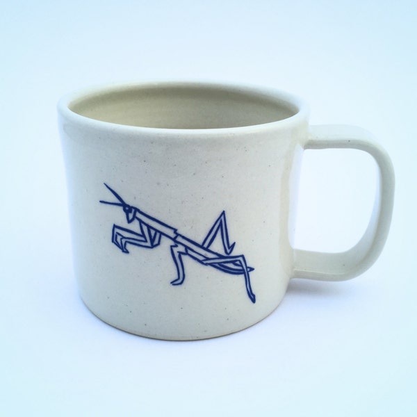 Handmade Ceramic Praying Mantis Mug, Pottery, Vegan Art, Cruelty Free, Insect Art, Praying Mantis Art, Coffee Mug, Tea Cup, Animal Art, Blue