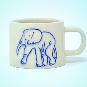 Mini Handmade Ceramic Baby Elephant Mug, Elephant Art, Tiny Mug, Animal Art, Cute Pottery, Espresso Cup, Whiskey Cup, Shot Glass, Baby Mug