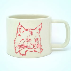 Handmade Ceramic Bobcat Mug, Bobcat Art, Cat Mug, Cat Art, Bobcat Decor, Coffee Mug, Tea Mug, Wine Mug, Cat Gifts, Animal Art, Cute Cat Mug