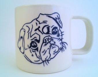 Extra Large Handmade Ceramic Pug Mug, Pug Art, Coffee Mug, Soup Mug, Studio Pottery, Vegan Art, Cruelty Free, 20 oz Mug, Pug Life, Porcelain