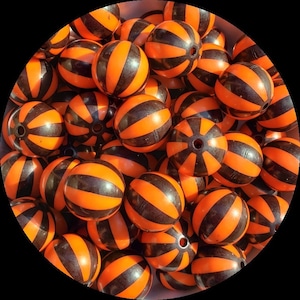 20mm Orange and Black Beach Ball Chunky Bubblegum Beads Set of 10    C52