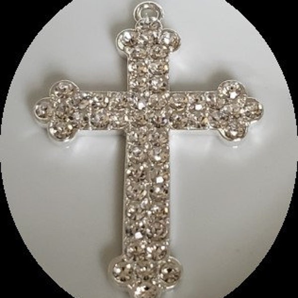 Rhinestone Cross, Alloy Pendant -48mm