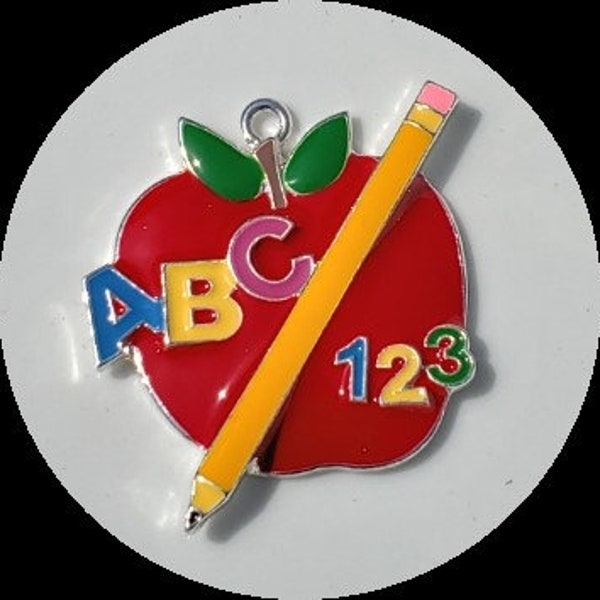 Back to School Pendant, Bus, Crayon, Bookworm, Apple, Pencil, Chunky Necklace, Zinc Alloy, 47mm*37mm