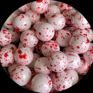 20mm Red Splatter Chunky Bubble Gum Beads Set of 10   D42
