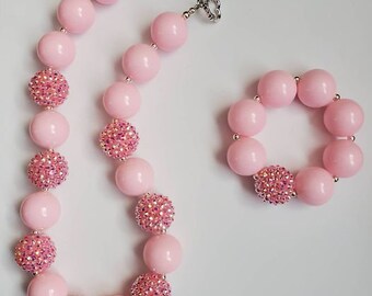 Pink Necklace and Bracelet, Girls Chunky Necklace, Baby Chunky Necklace, Necklace for Girls