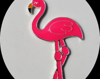 May include: A pink flamingo charm with a silver finish. The flamingo has a closed eye and a small orange beak.