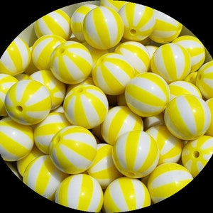 20mm Yellow Beach Ball Chunky Bubblegum Beads Set of 10    B60